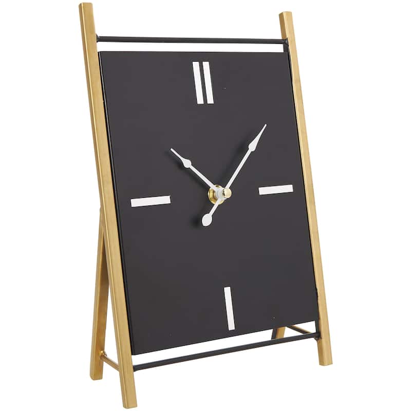 Metal Rectangular Angled Decorative Clock with Gold Accents - Set of 2 Black - CosmoLiving by Cosmopolitan