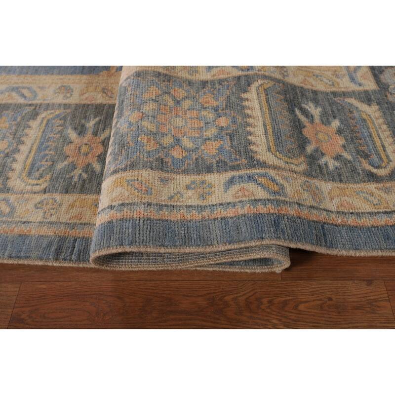 Vegetable Dye Oushak Oriental Area Rug Hand-Knotted Blue Wool Carpet - 9'4"x 12'7"