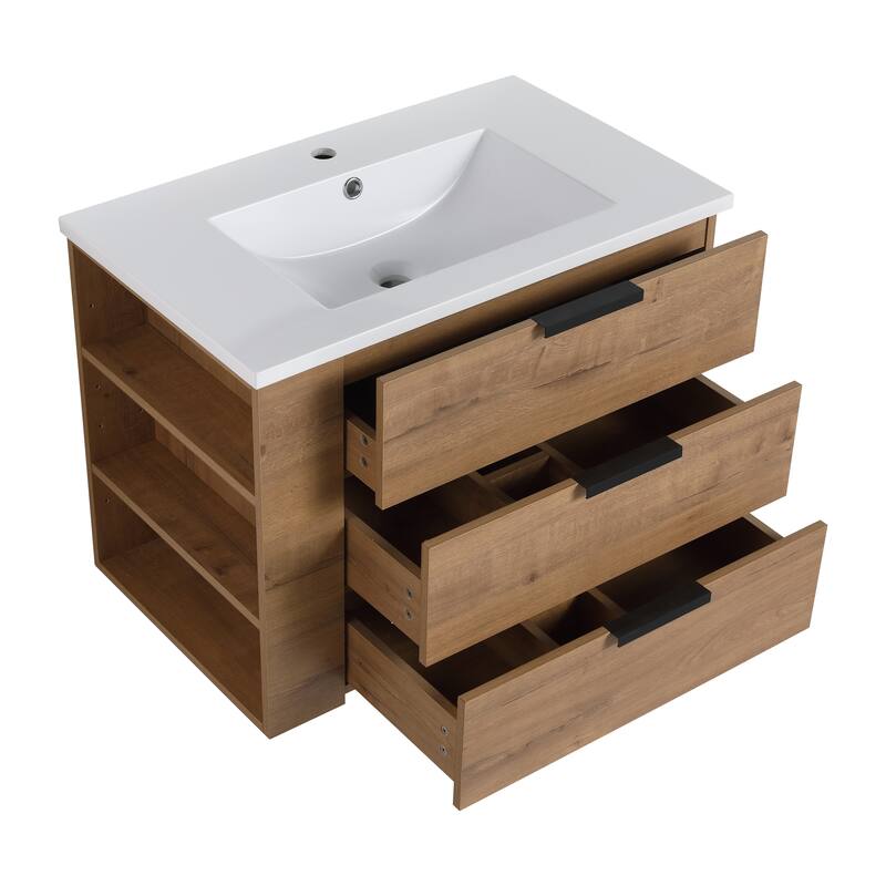 Bathroom Vanity With Sink In 30/36 Inch, Floating Bathroom Vanity With Soft Close Drawers and adjustable shelves