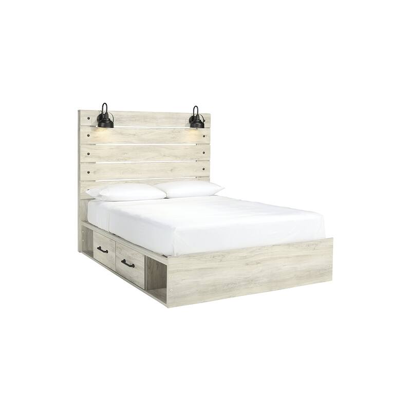 Cambeck Whitewash Panel Bed With 2 Under Bed Storage Drawers