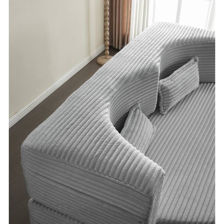 Modern 78" Full Size Convertible Corduroy Foam-Filled Sleeper Sofa,Modern Floor Sofa with 2 Pillows