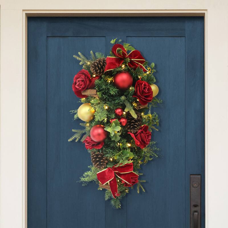 Puleo International 28" Artificial Pre-Lit Adorned Battery-Operated Swag