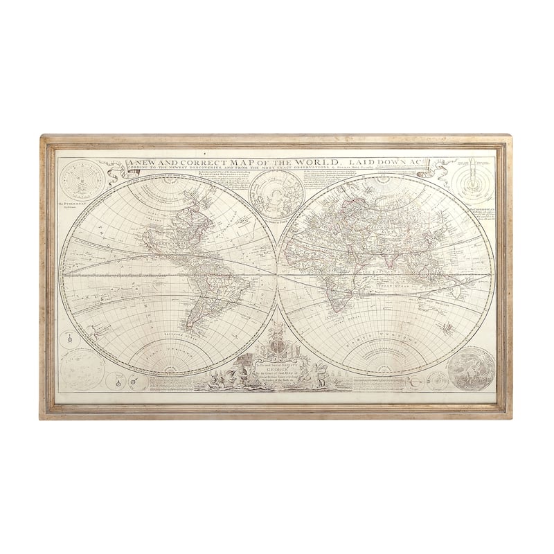 Canvas World Map Framed Wall Art with Gold Frame - Beige - Roche River Decor