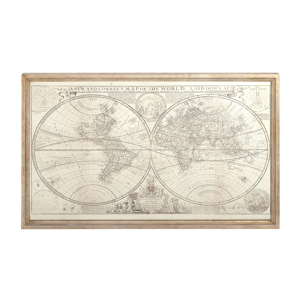 Canvas World Map Framed Wall Art with Gold Frame - Beige - Roche River Decor