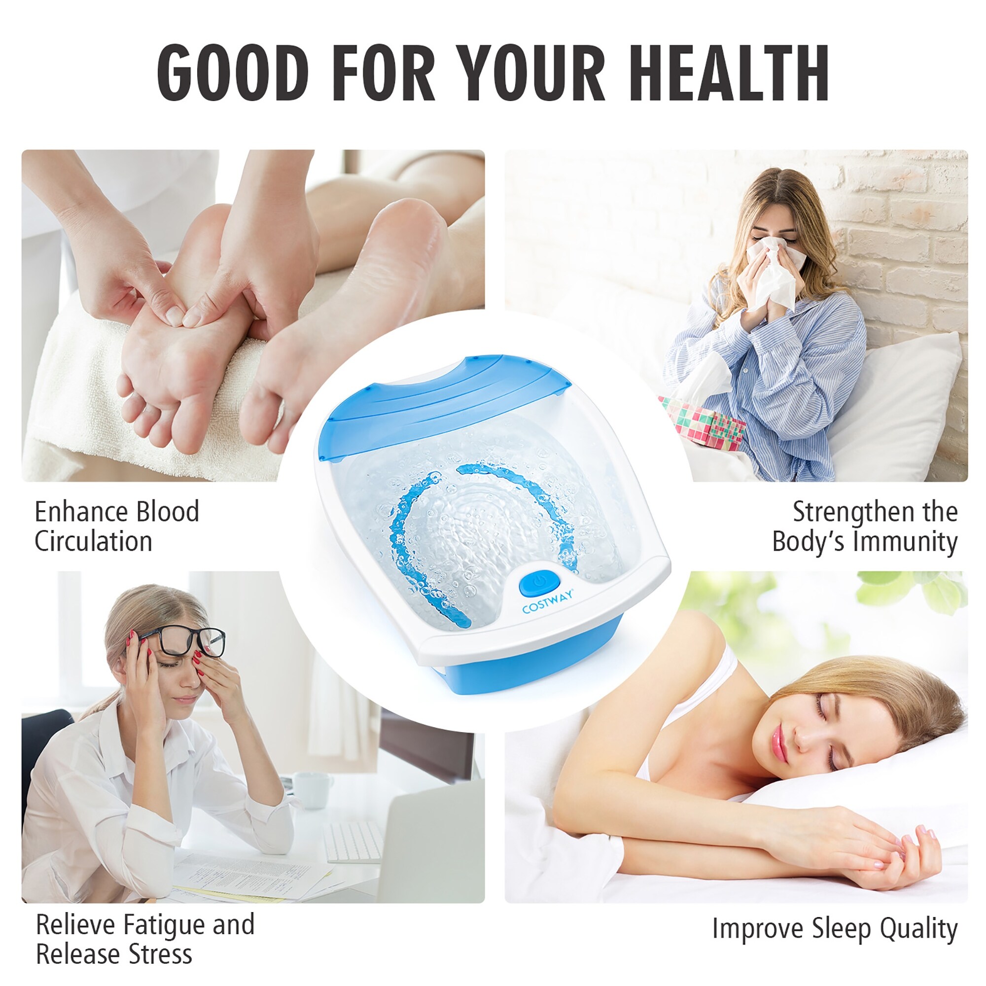 Foot Spa Bath W Smooth Bubble Massage Nodes Arch Toe Touch