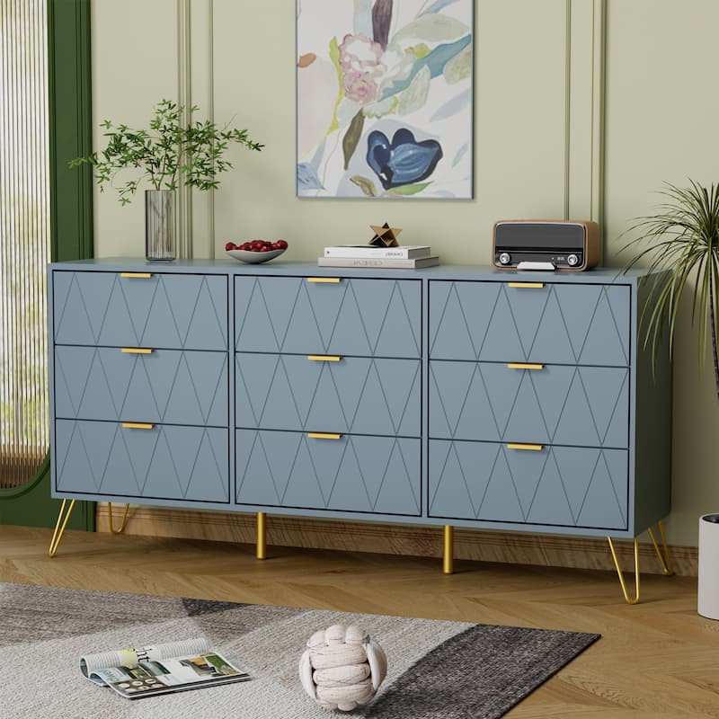 9 Drawers Chest Of Dresser Storage Tower Cabinet Bedroom Organizer - Bluish Gray