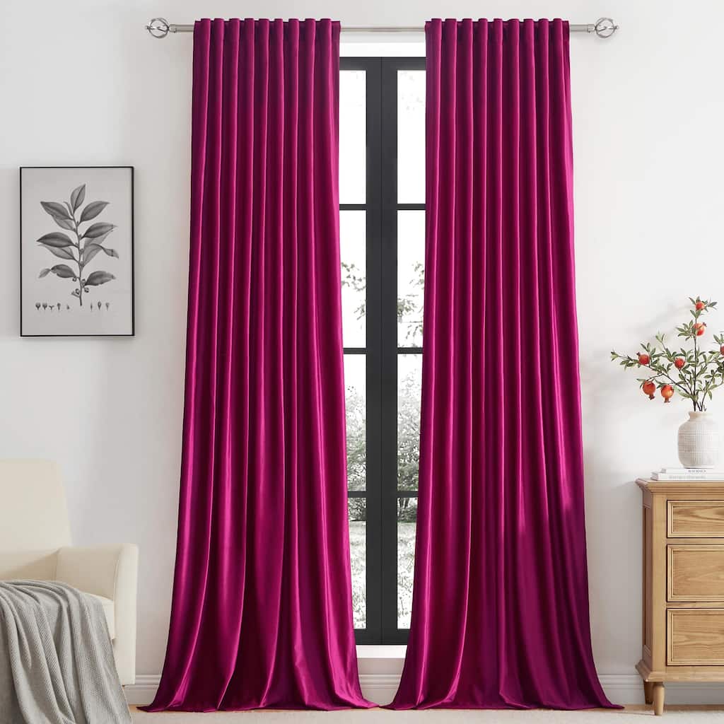 Hot Pink Velvet Curtains 84 inch Long,Set of 2 Panels Blackout Rod Pocket Back Tab Window Treatment Room Darkening Heavy
