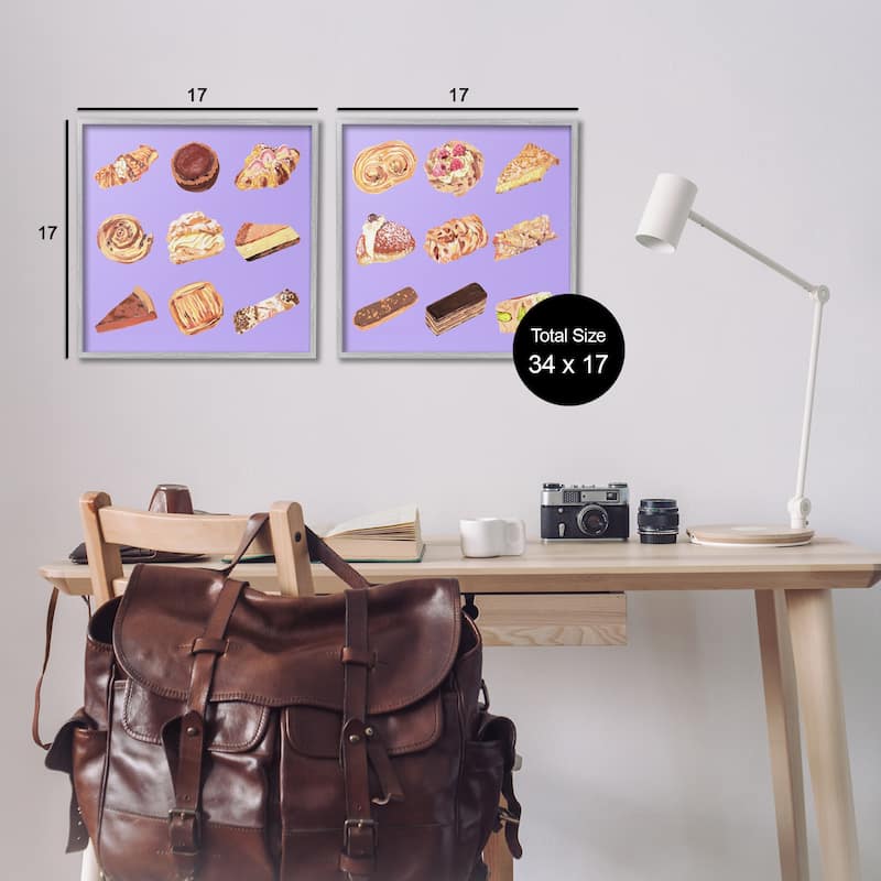 Stupell Various Pastries on Purple Framed Giclee Art Design By Melissa Wang (Set of 2)