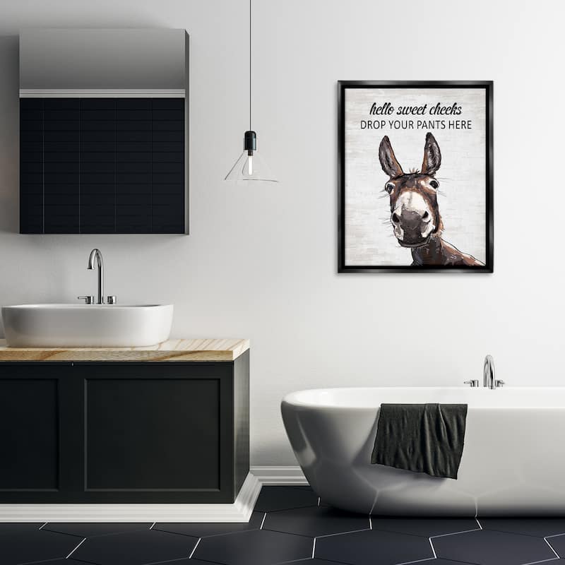 Stupell Sweet Cheeks Laundry Donkey Framed Floater Canvas Wall Art Design By Lettered and Lined