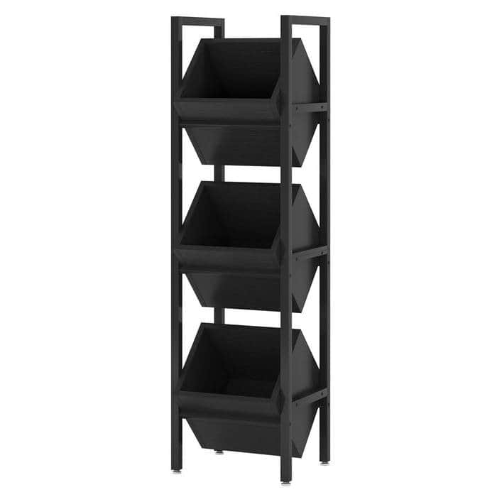 Metal Wine Rack 3-Bin Industrial Wine Bottle Stand Storage Shelf - 11.81''D x 14.56''W x 51.18''H - Black