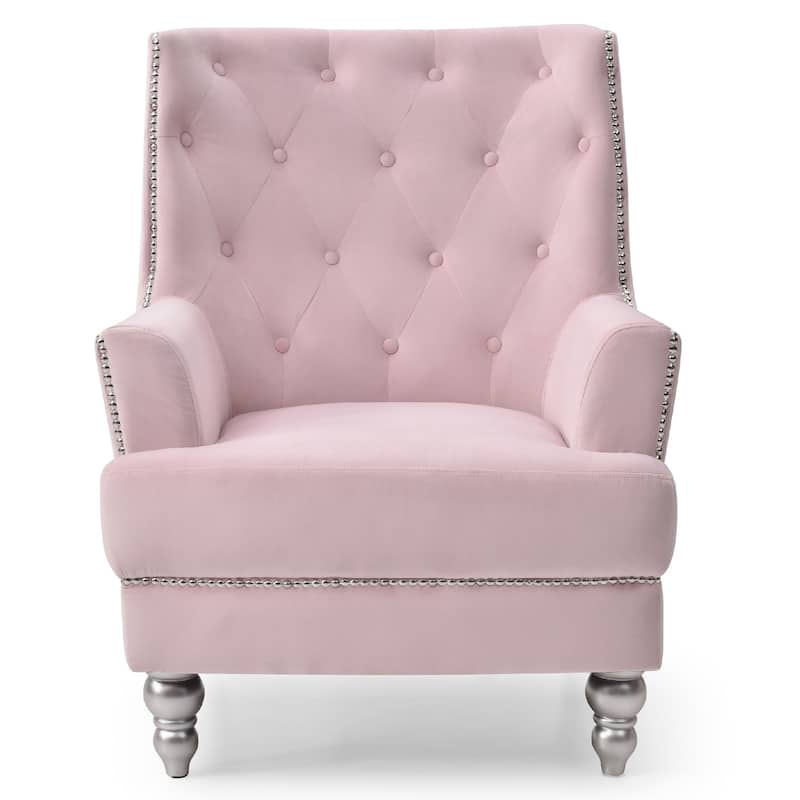 Solid Upholstered Tufted Back Accent Chair - 37" - Pink