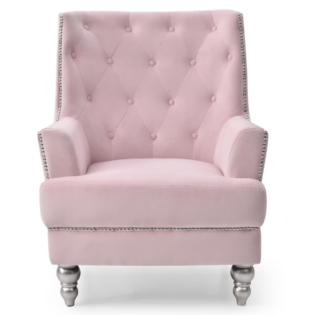Solid Upholstered Tufted Back Accent Chair - 37" - Pink
