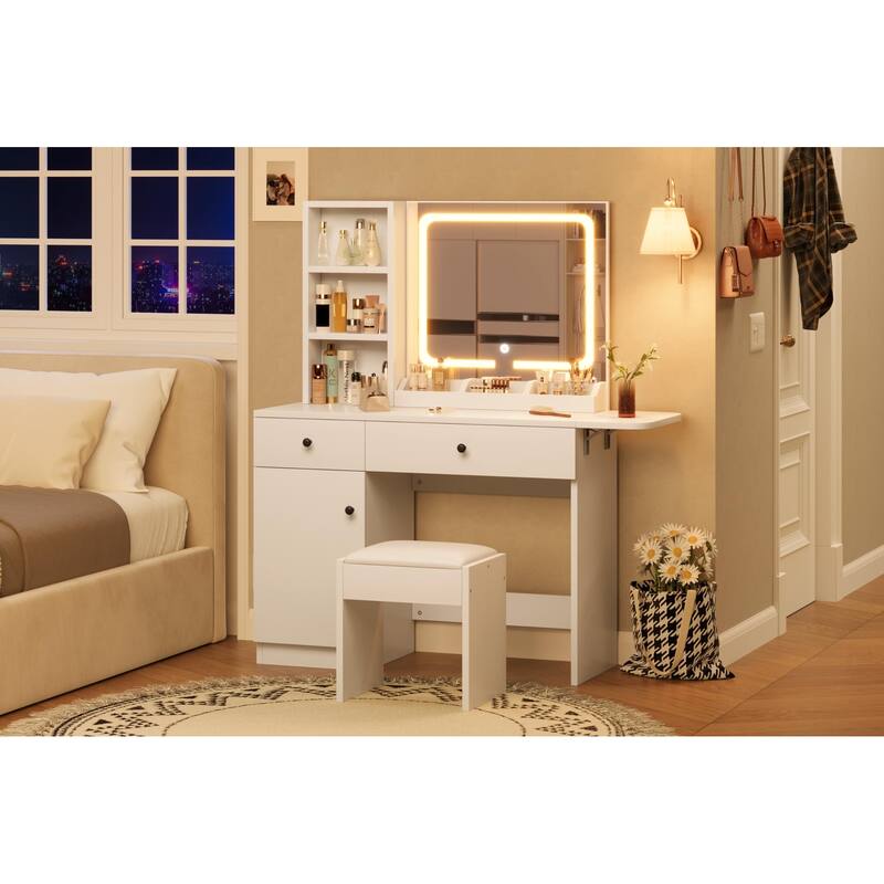 Vanity Desk with LED Lighted Mirror & Power Outlet