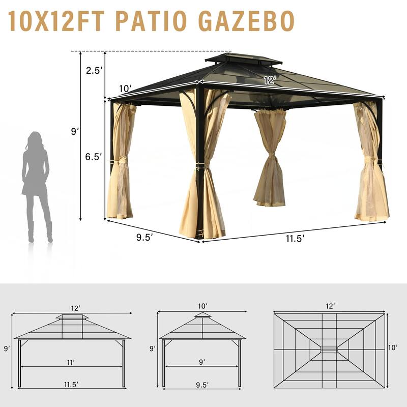 Heavy Duty Double Roof Patio Gazebo with Aluminum Frame