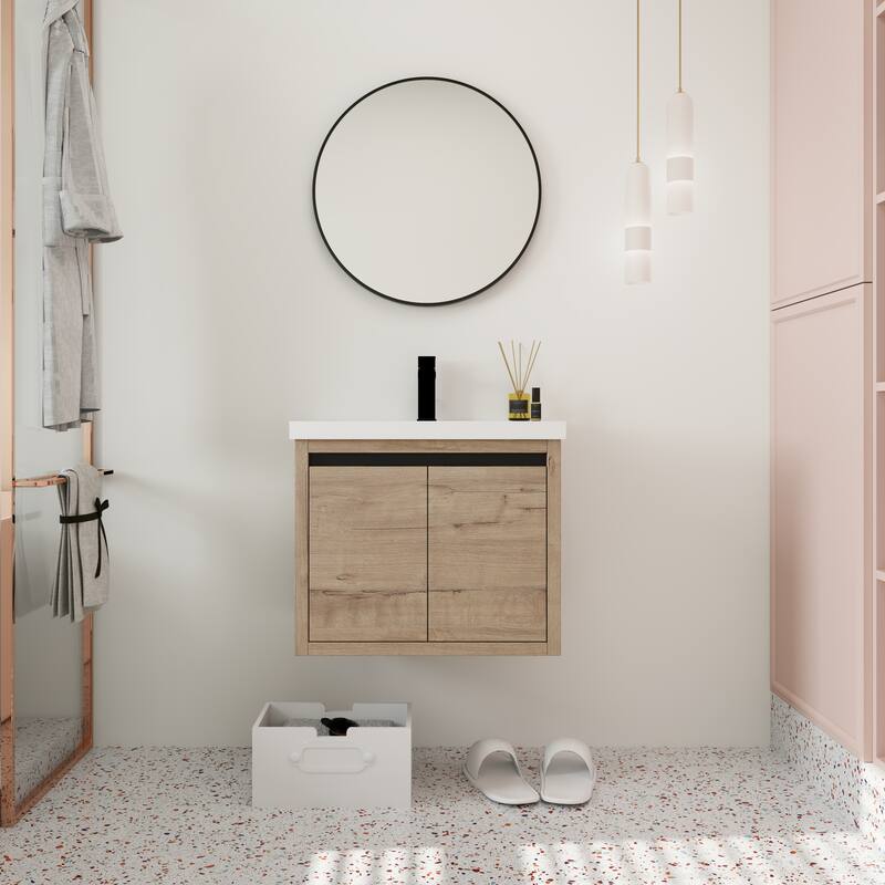 Beingnext 24"/30"/48" Bathroom Vanity with Sink, Floating Bathroom Vanity With Soft Close Door - 23.62"W-Assembly Required - Imitative Oak