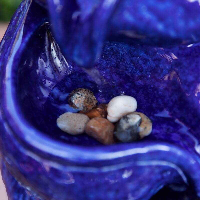 Glitzhome 11.75"H 4-Tiered Ceramic Cobalt Blue Table Fountain with Pump