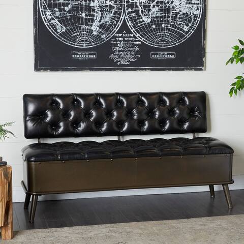 Industrial Faux Leather and Metal Tufted Storage Bench