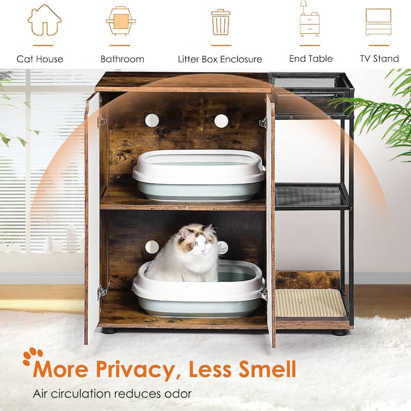 Litter Box Enclosure for 2 Cats. Cat Litter Box Furniture,Enclosed Cat Litter Boxes,Cat Furniture Cabinet,Rustic Brown