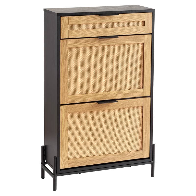 Rossetta Narrow Space-Saving Design Rattan Shoe Cabinet with Flip Rattan Drawers