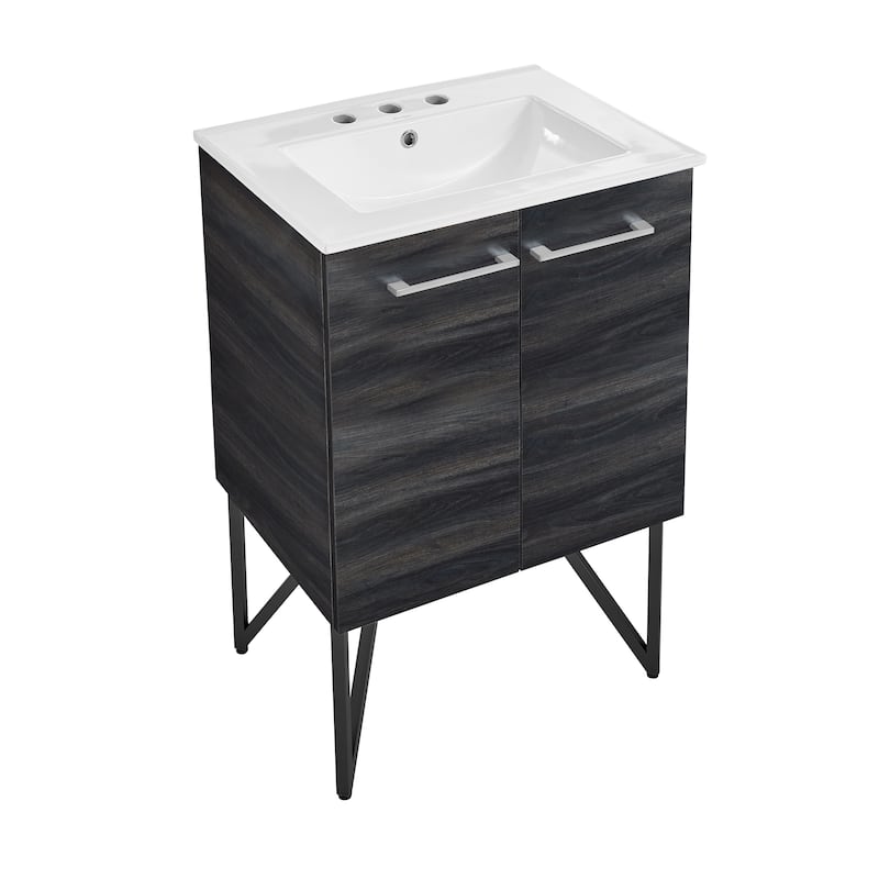Annecy 24 In. Black Walnut Bathroom Vanity With White, 3-Hole Ceramic Sink Top