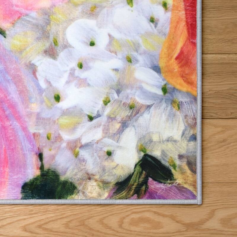 Yellow and Violet I, Hand Washable Flowers Art Area Rug, power-loomed, 100% polyester, 2mm pile, non-slipping back