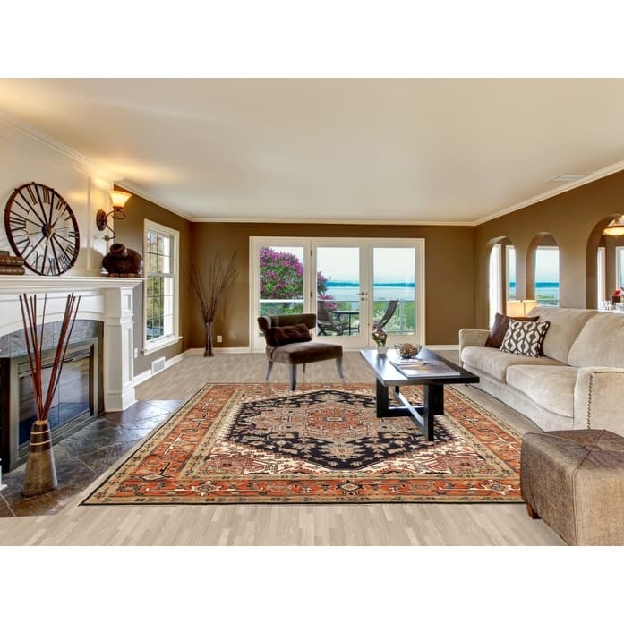 Dark Blue Heriz Serapi Indian Area Rug Hand-Knotted Wool Carpet - 8'11" x 11'11"