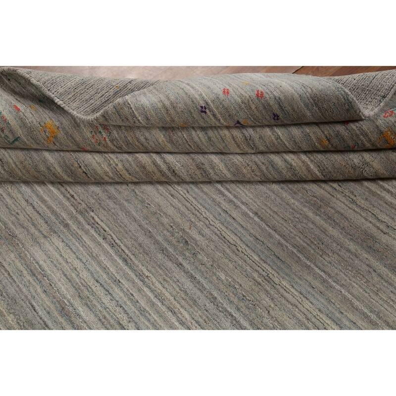 Striped Gray Gabbeh Oriental Square Area Rug Hand-Knotted Wool Carpet - 7'10"x 7'10"