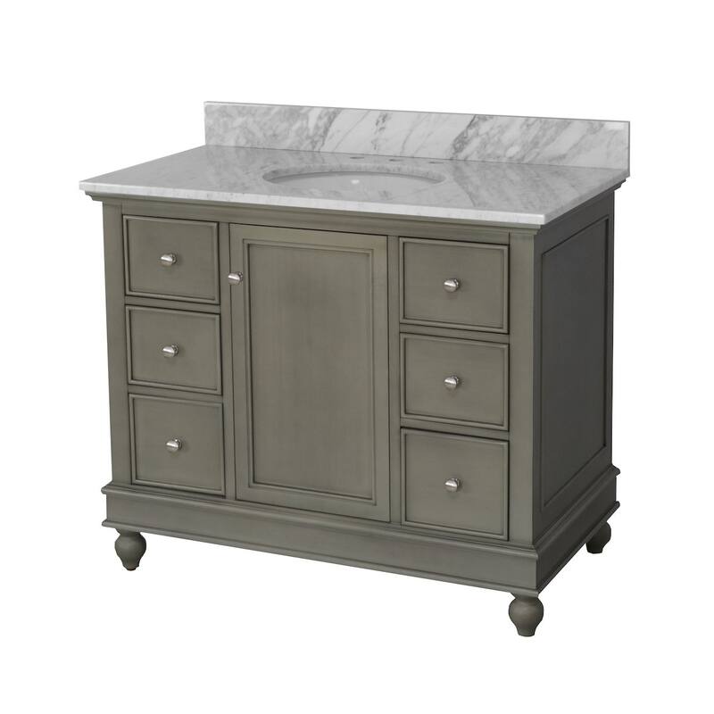 KitchenBathCollection Bella 42" Bathroom Vanity with Carrara Marble Top