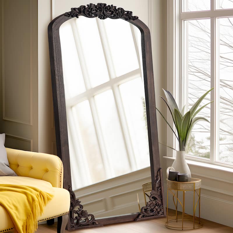 Lumioca Carved Solid Wood Arched Standing Mirror Wall Mirror