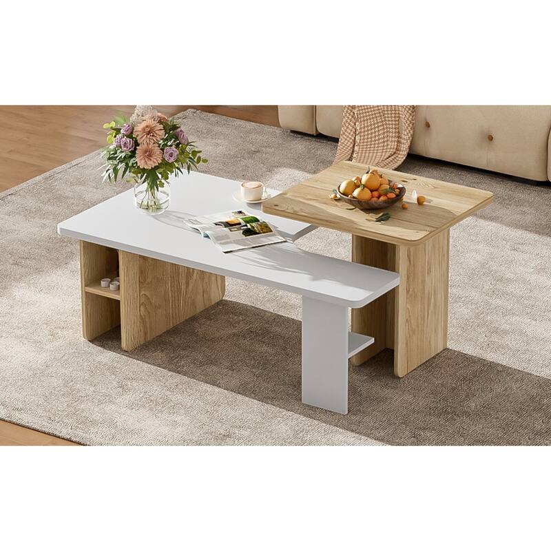 U-Can Set of 2 Nesting Coffee Tables with Durable Particle Board, Versatile and Stylish for Modern Living Rooms