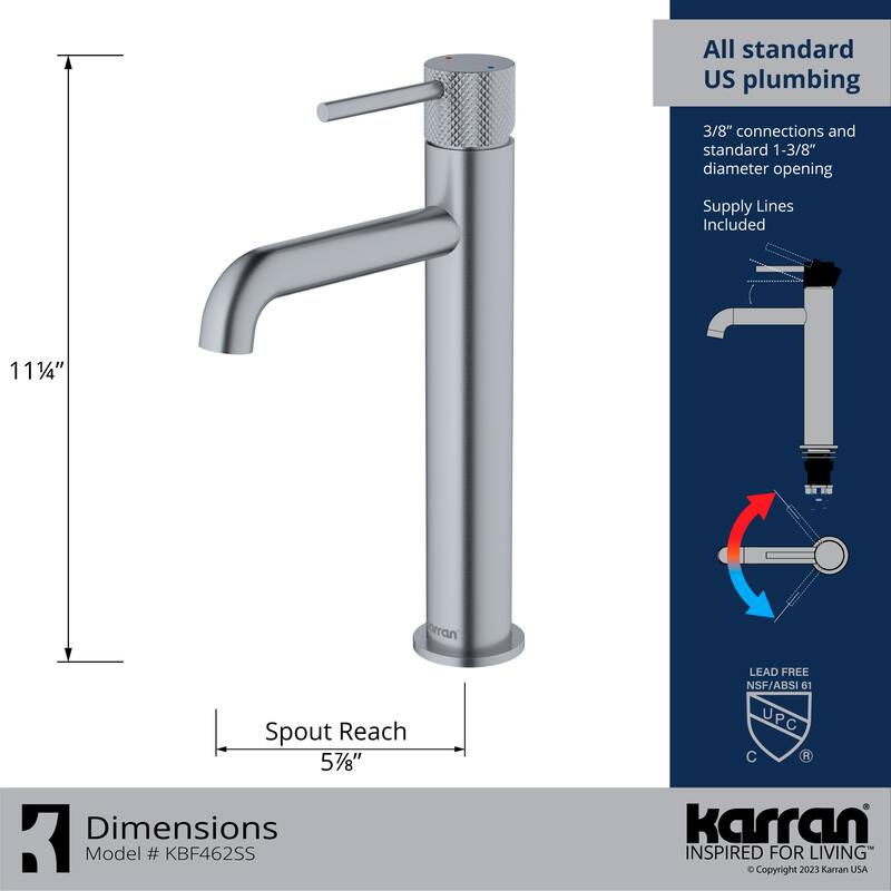 Karran Tryst KBF462 Single-Handle Single Hole Vessel Bathroom Faucet with Matching Pop-up Drain