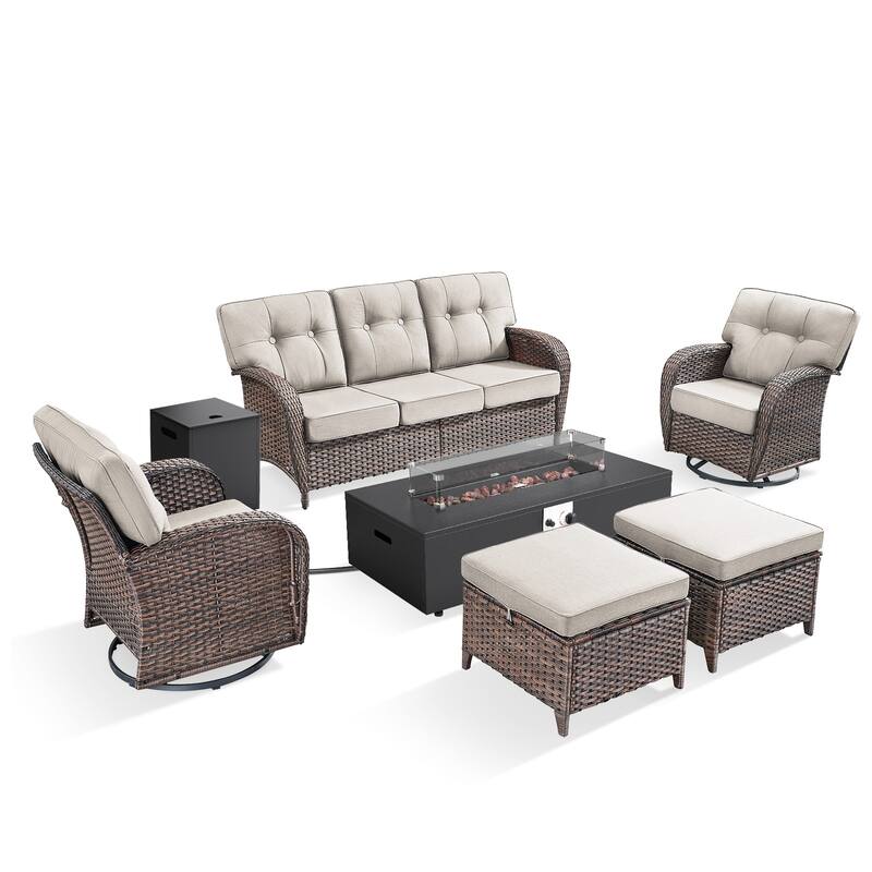 Pocassy 43-In Fire Pit w/ Outdoor Sofa Swivel Chair Ottoman Set