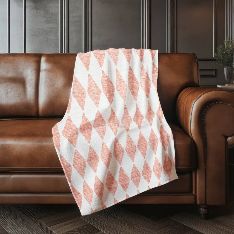 Premium Machine Washable Modern Argyle Sherpa Throw Blanket - Salmon - 4'2" x 5'10"
