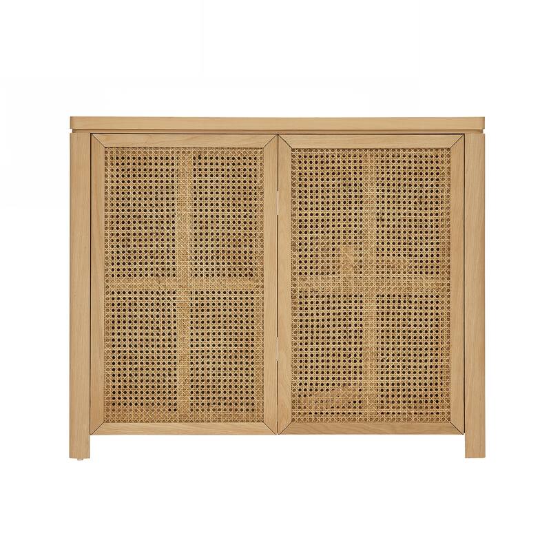 Mid Century Modern Rattan Sideboard Buffet Cabinet with 2 Outlet Holes