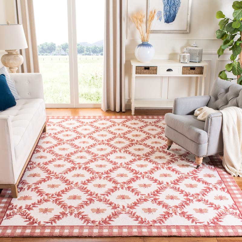 SAFAVIEH Handmade Chelsea Aubree French Country Trellis Wool Rug - 9' x 12' - Ivory/Rose - Rectangle