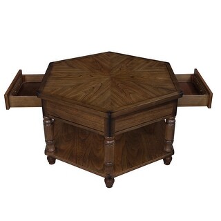 2 Tier Retro Solid Wood Coffee Table with Drawers and Storage Shelf ...