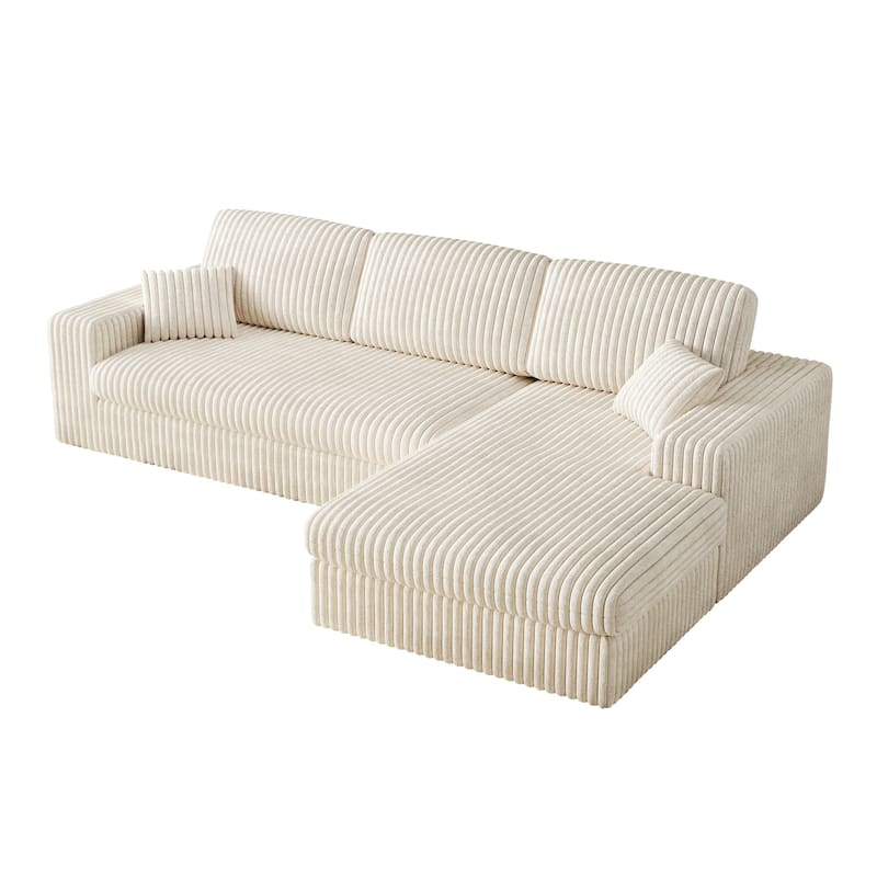 L-Shaped Sectional Sofa with Chaise Lounge, Corduroy Modular Foam Sofa, Upholstered Sofa with 2 Cushion & 2 Throw Pillows