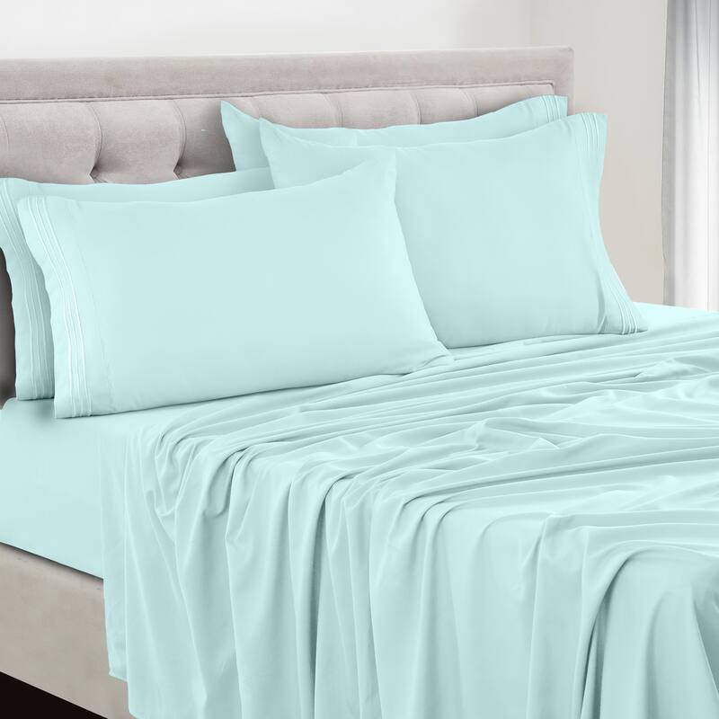 6 Piece Bed Sheet Set Deep Pocket Ultra Soft Microfiber Bedding Sheets - Full - Spa Blue