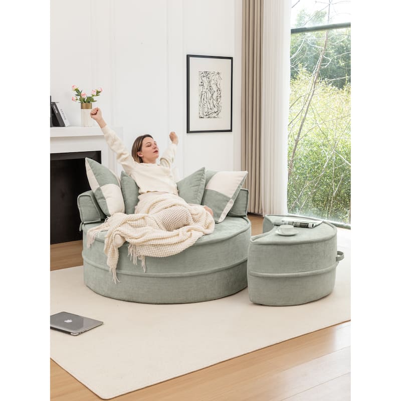 Oversized Barrel Chair with Ottoman & Pillows