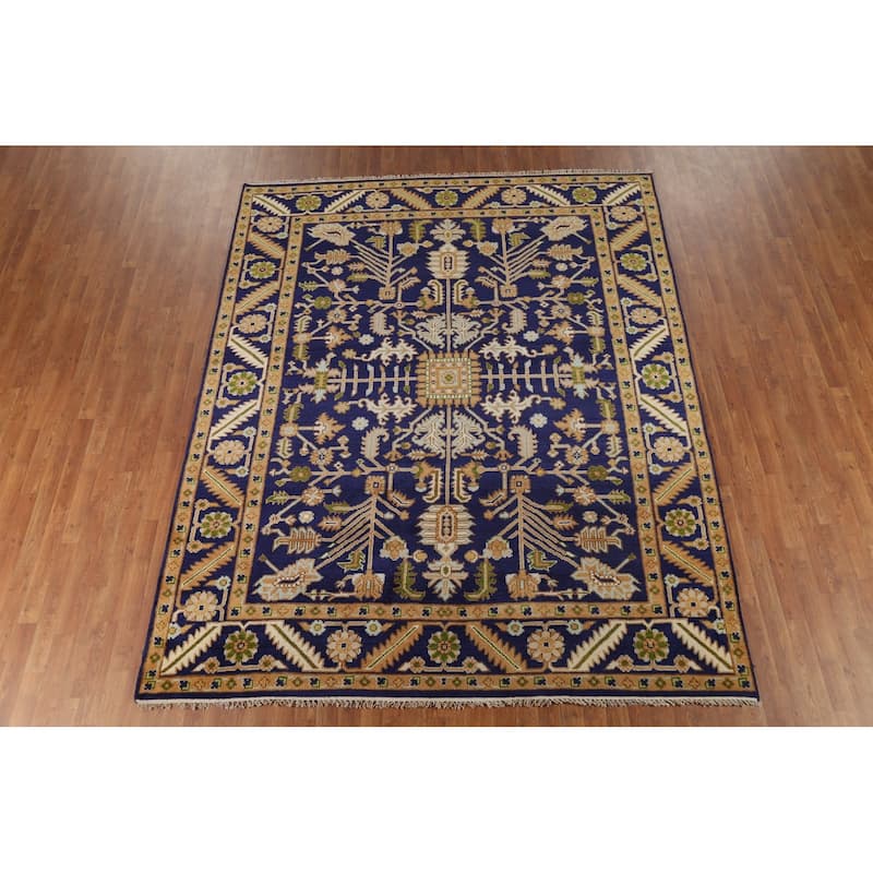 All-Over Blue Oushak Oriental Area Rug Handmade Wool Carpet - 7'11"x 9'9"