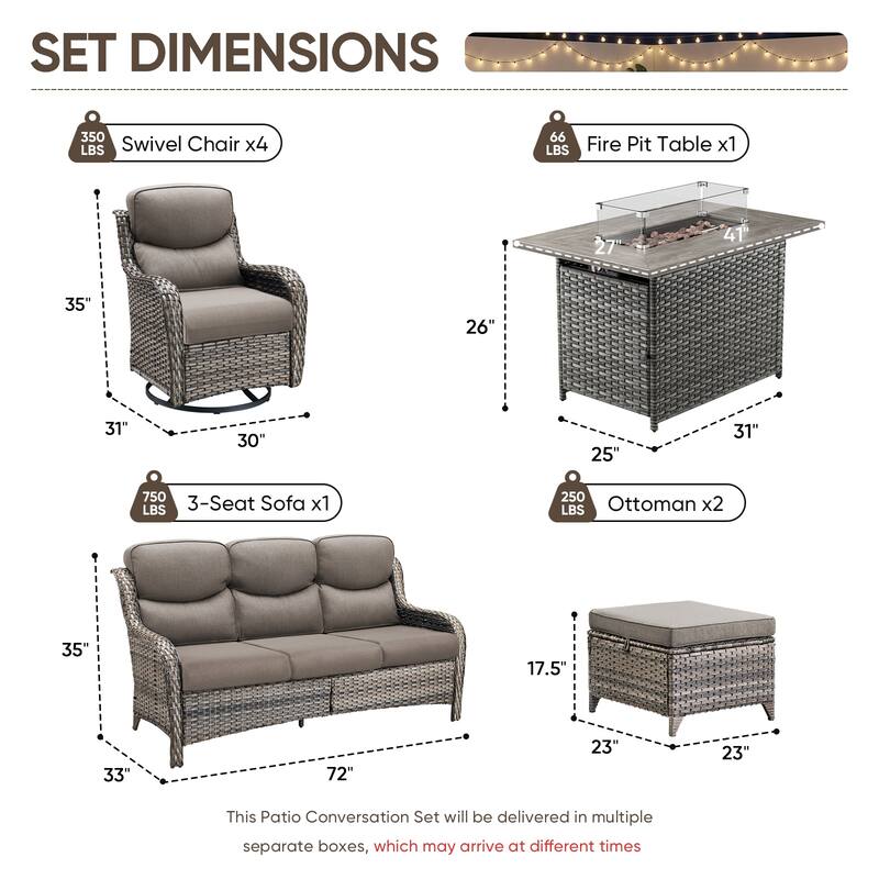 Pocassy Outdoor Fire Pit Sofa Swivel Chairs Conversation Set