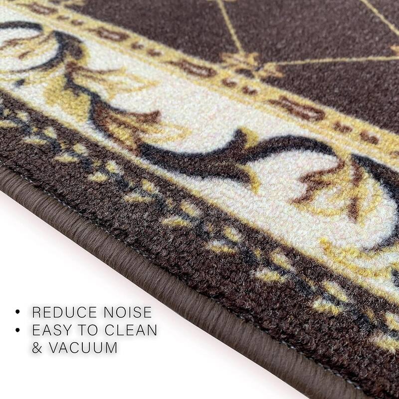 Custom Size French Trellis Design Brown,Red,Blue Color Non-Slip Rubber Backing- 31 Inch WidexYour Choice of Length Runner Rug