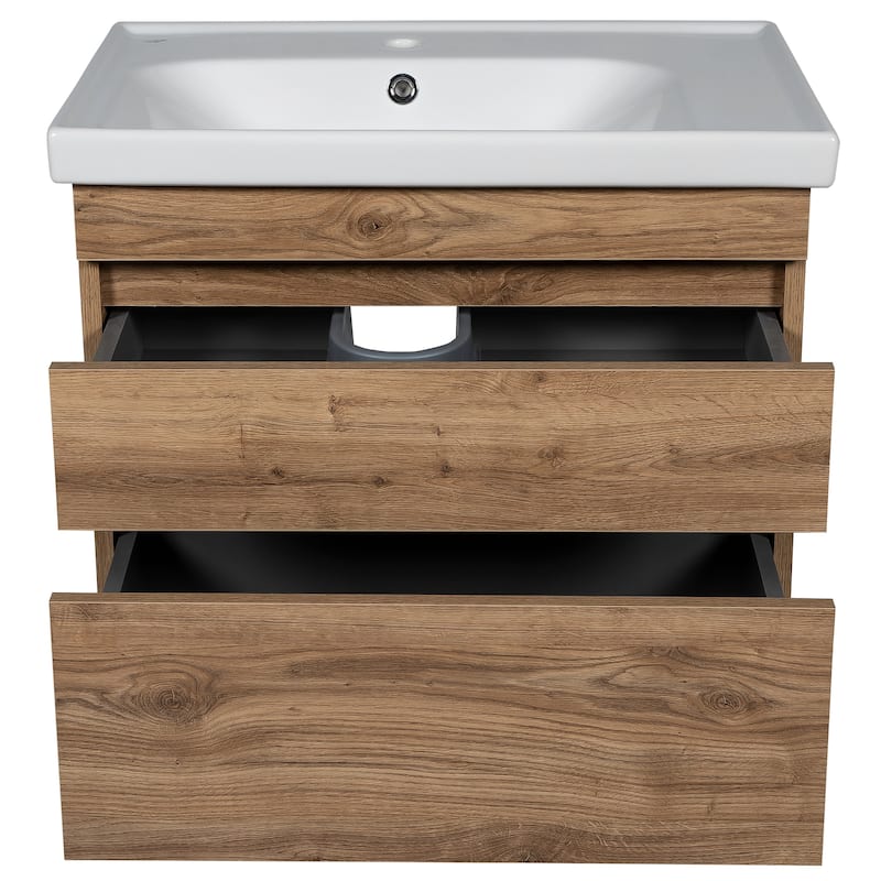 Modern Wall-Mounted Bathroom Vanity with Washbasin Niagara Teak Natural Non-Toxic MDF-24"-Omega 32"