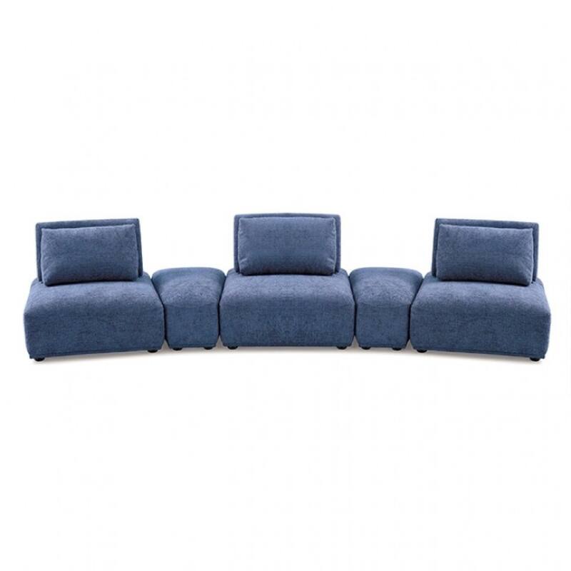 Stavan Modular Curved 3 Seat Sofa, Blue Chenille, Adjustable Backs