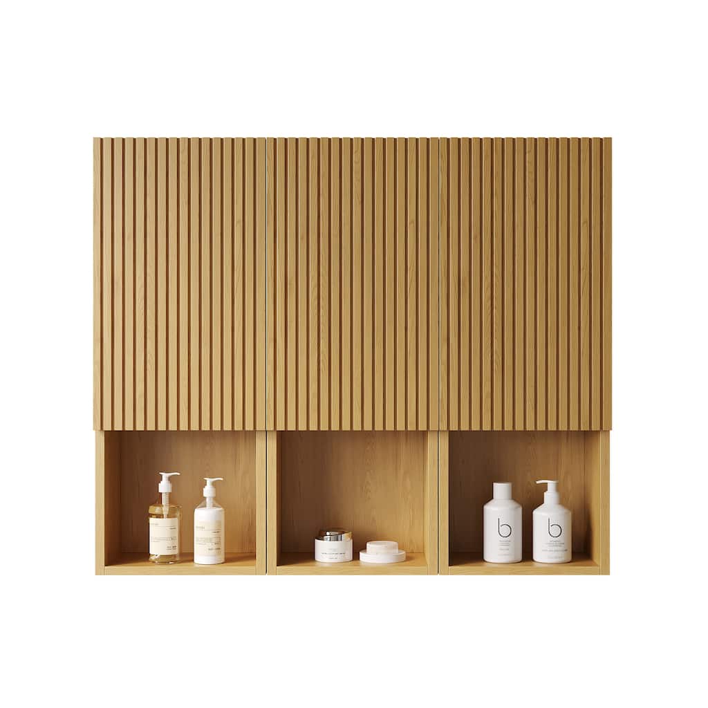 41" Bathroom Wall Mounted Cabinet, Composed of 3 Cabinets with Doors and Open Compartments, Can be Used in Combination