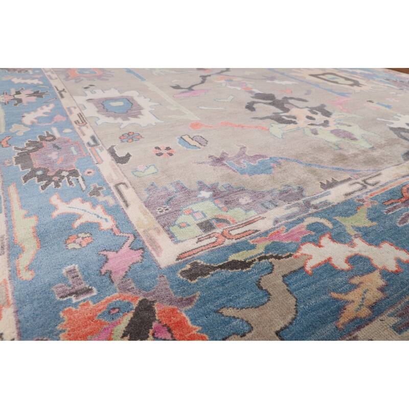 Colorful Oushak Oriental Rug Hand-Knotted Transitional Wool Carpet - 8'9" X 11'9"