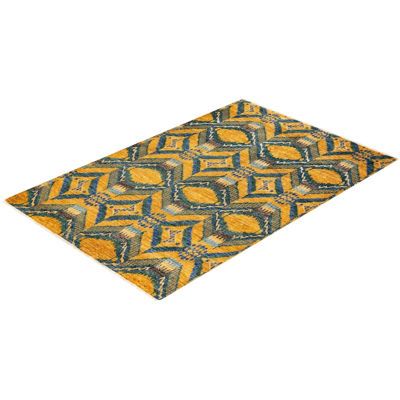 Overton Hand Knotted Wool Contemporary Ikat Yellow Area Rug - 6' x 9'