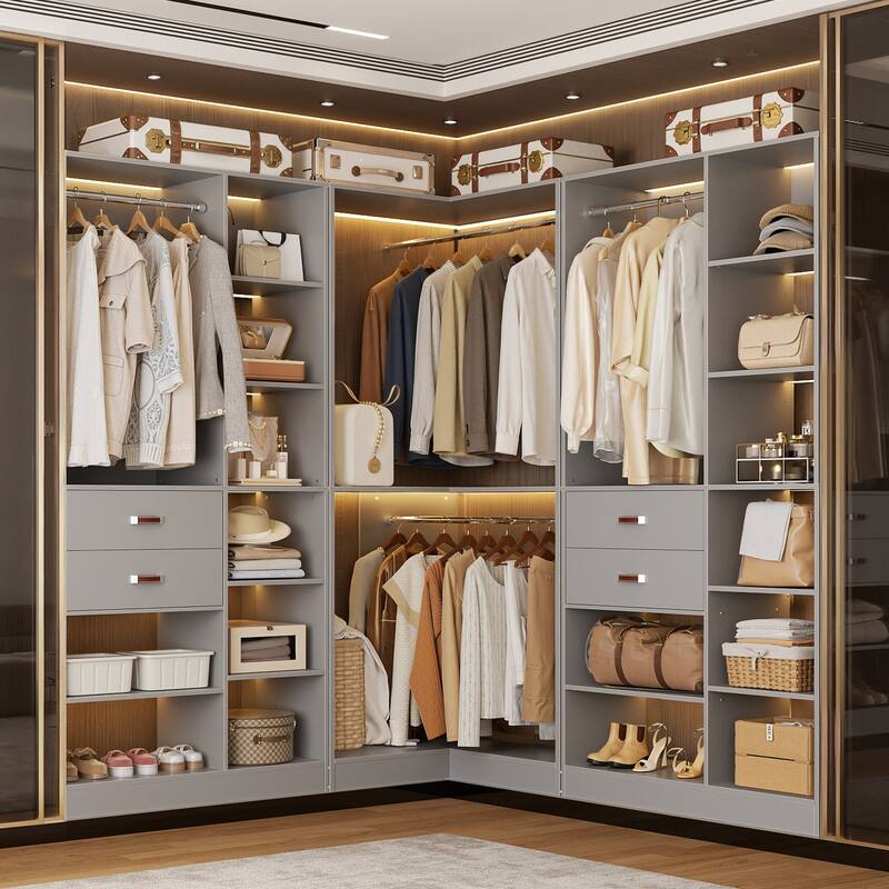 40'' Large Closet System with 10 Shelves and 2 Drawers, Freestanding Closet Organizer with Hanging Rods