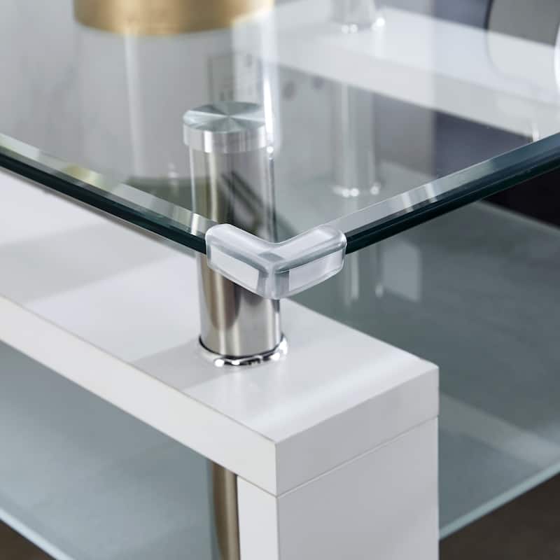 Clear Glass Top Side Table, 24"x24"x24" End Table, Modern Design for Home