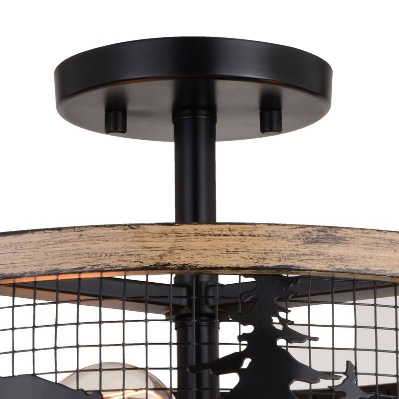 Kodiak 16-in W Black and Teak Rustic Semi Flush Mount Ceiling Light Bear and Tree Motif - 16-in W x 10.75-in H x 16-in D